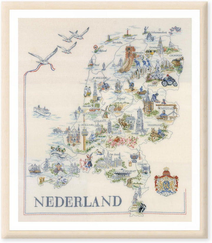 Lanarte PN-0175289 Kreuzstichset Landkarte der Niederlande, Zählmuster Zählmusterpackung, Baumwolle,
