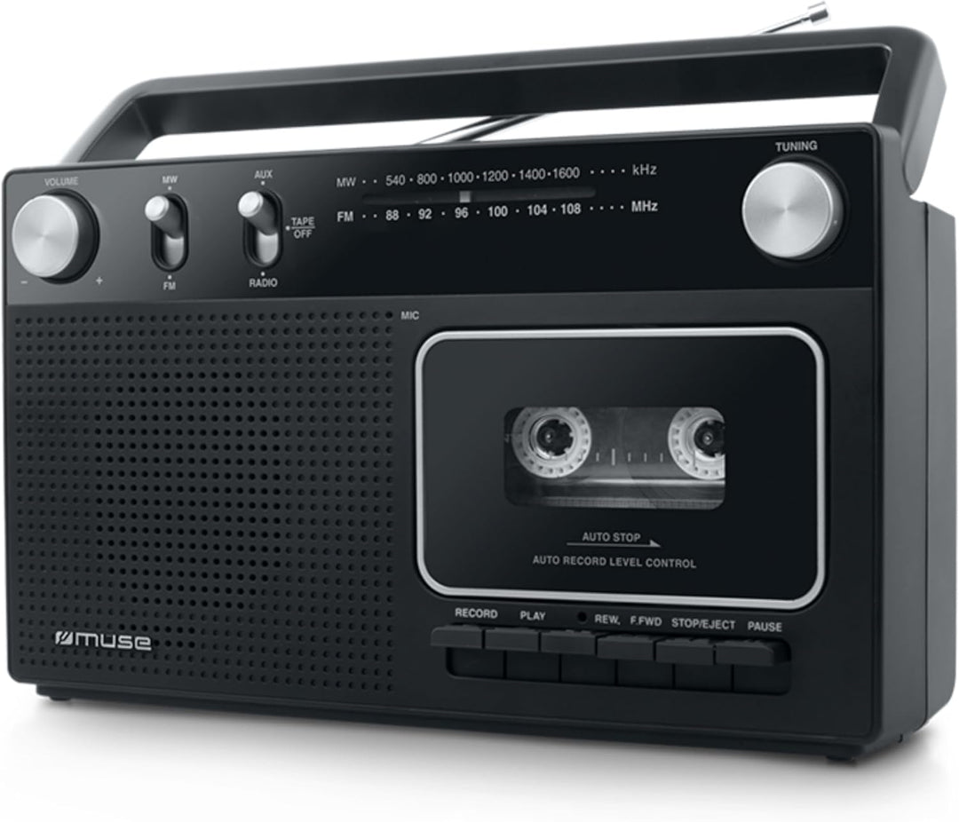 Muse M-152 RC Retro Kassettenrekorder mit Aufnahme-Funktion, Batteriebetrieb möglich (UKW und MW-Tun