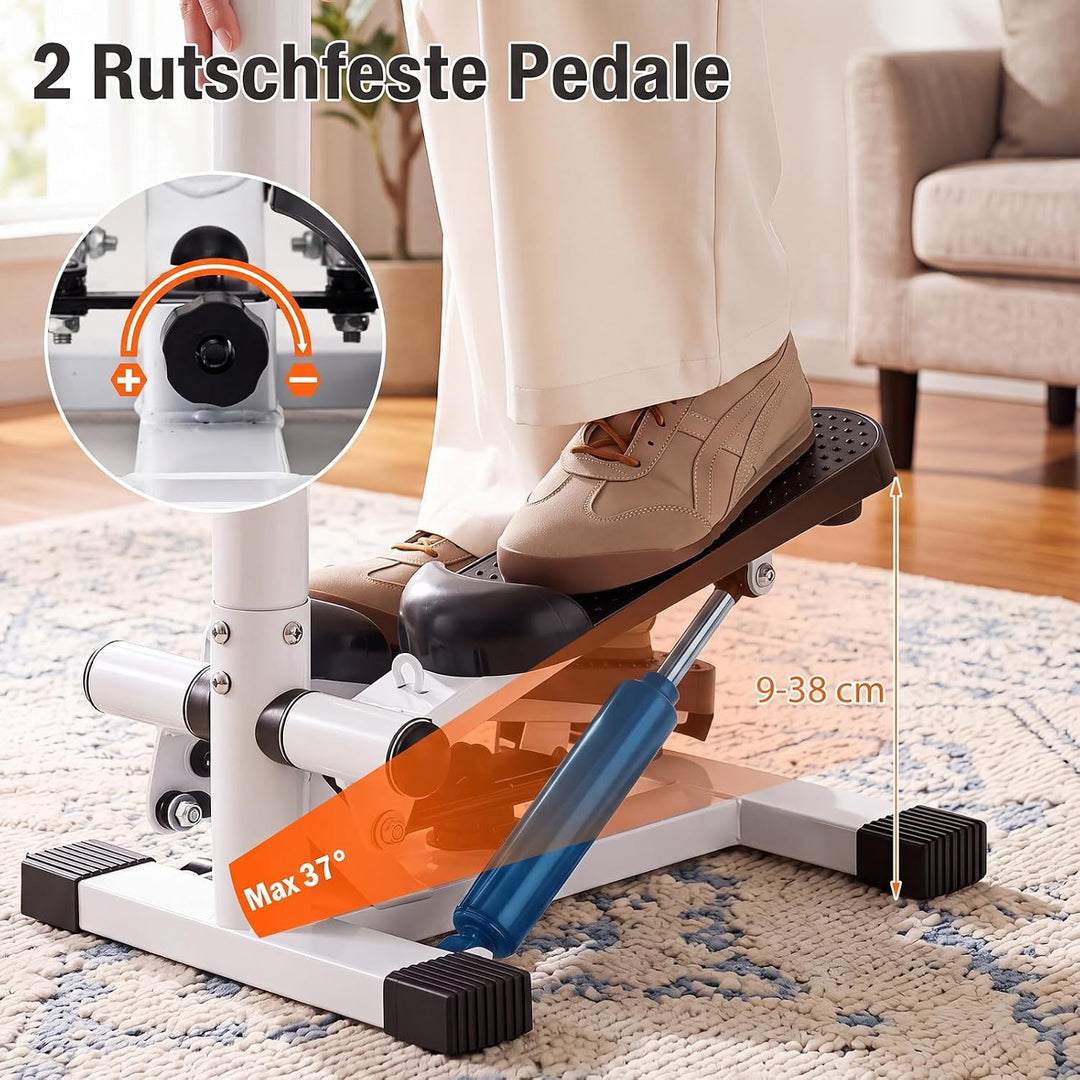 COSTWAY Mini Stepper mit Lenker, leise &amp; rutschfest | Fitness-Stepper mit Widerstandsbändern &amp; LCD D