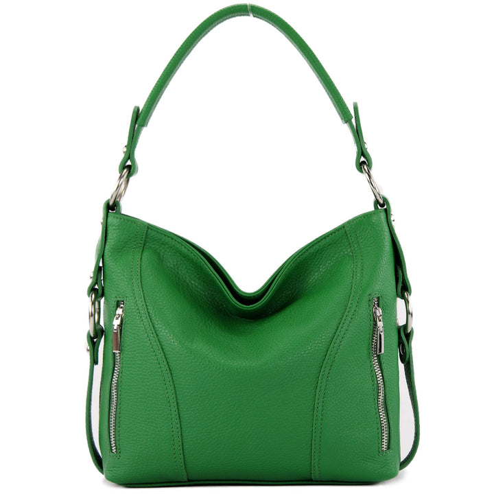 modamoda de T202 Damen Leder Henkeltasche Schultertasche handmade in Italy Blattgrün, Blattgrün