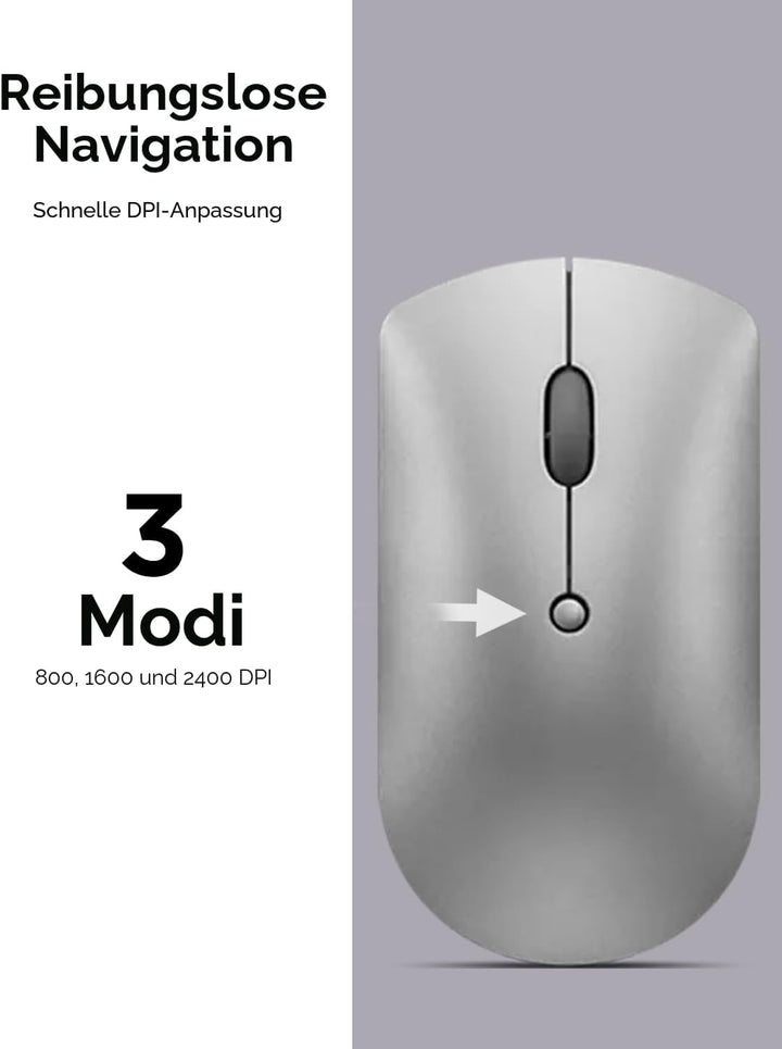 Lenovo [Maus] 600 Geräuschlose Bluetooth-Maus, works with Chromebook (WWCB), grau Grau/als Heather O