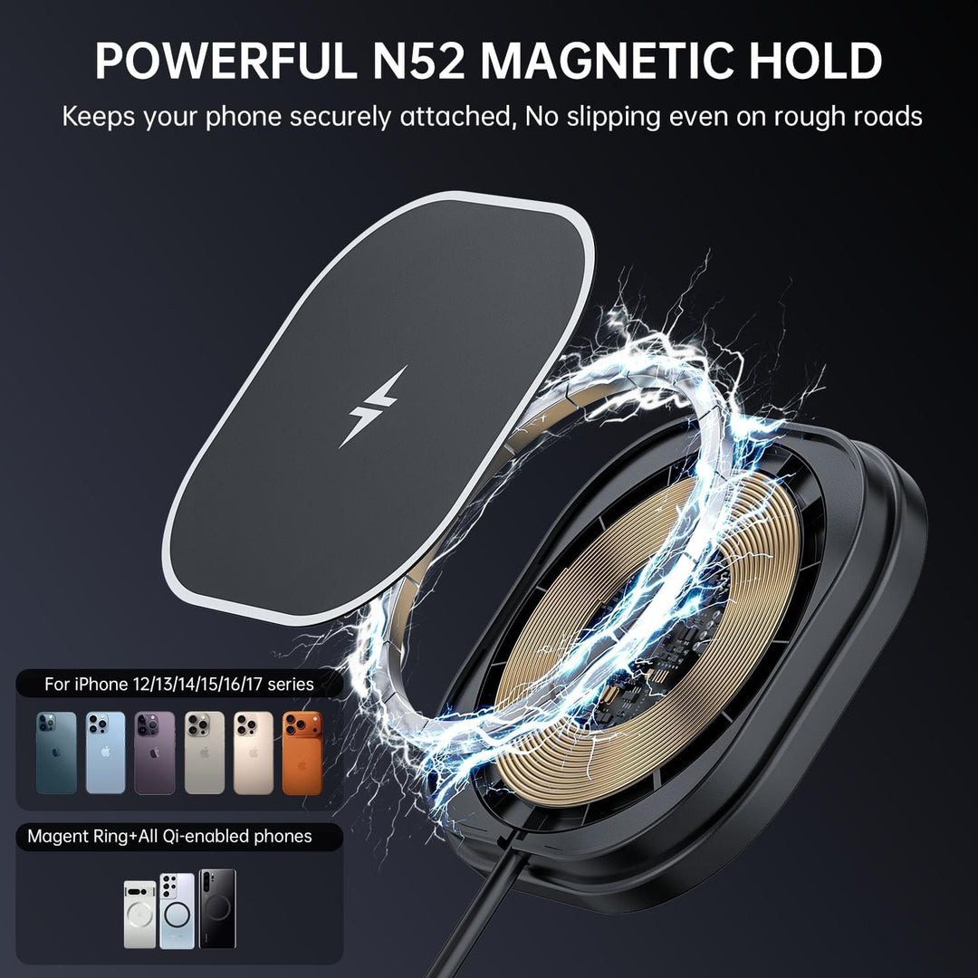 25W Magnetisches Wireless Autoladegerät, Polmxs für MagSafe Ladegerät Auto mit Nano-Saugfuss, Indukt
