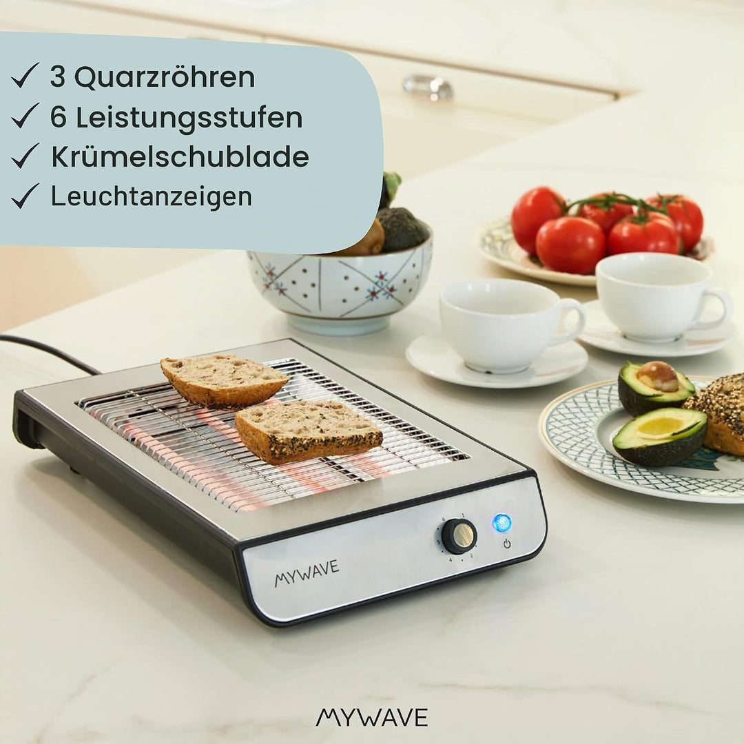 My Wave - Flachtoaster - Für Brot und Backwaren - Flachbett Toaster mit 900W Leistung - Einstellbare