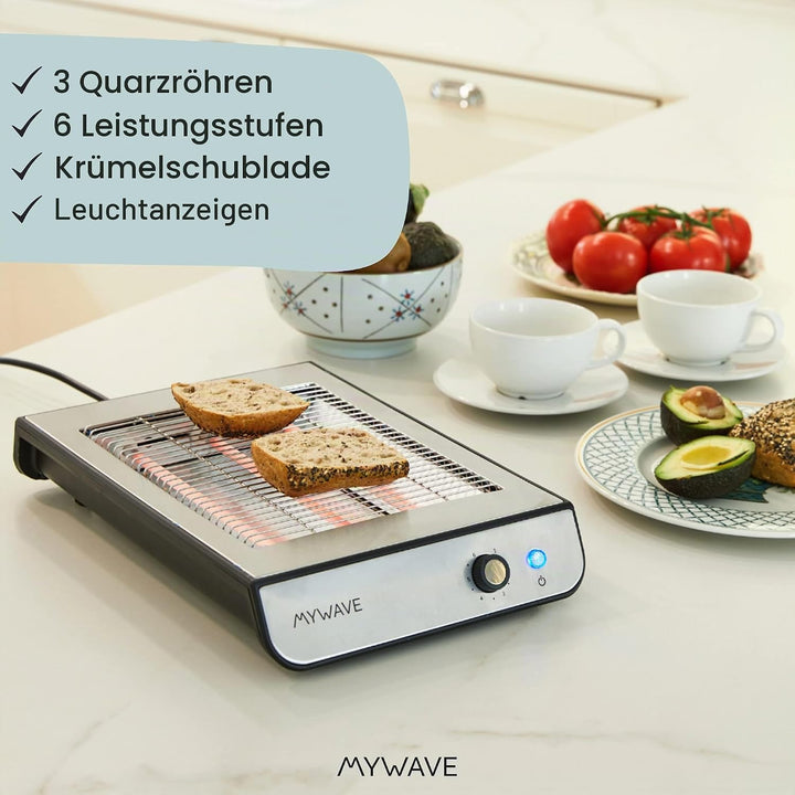 My Wave - Flachtoaster - Für Brot und Backwaren - Flachbett Toaster mit 900W Leistung - Einstellbare