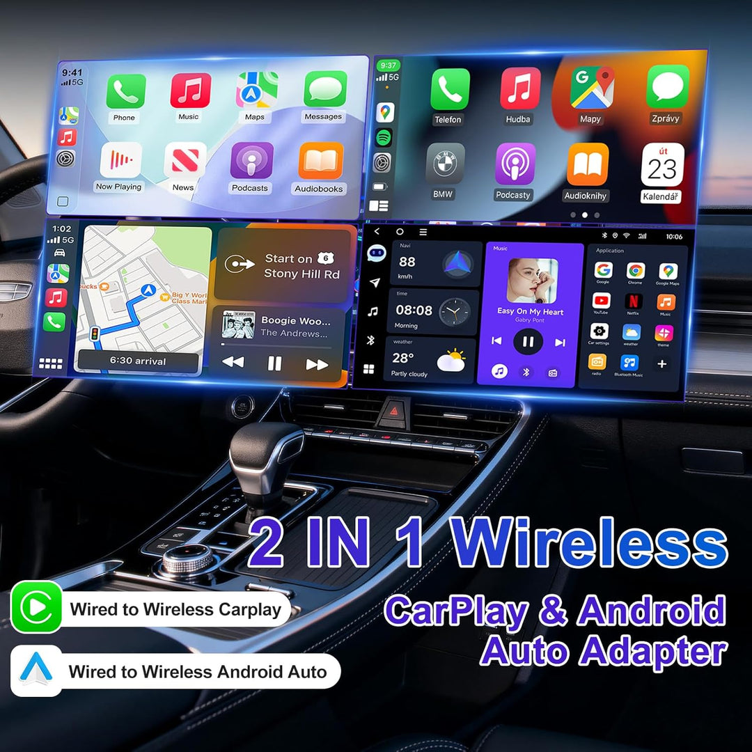 CarPlay Wireless Adapter, 2 IN 1 Wireless Android Auto & Carplay Wireles Adapter, Wandelt Wired CarP