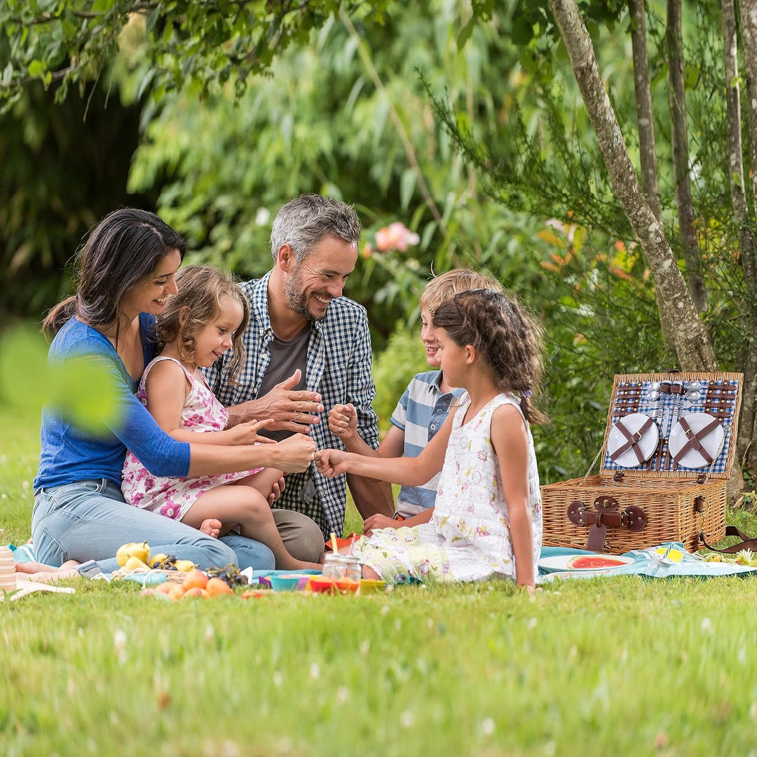 eGenuss Handgefertigter Picknickkorb für 4 Personen mit abnehmbarem Schultergurt, Kühlfach, Edelstah