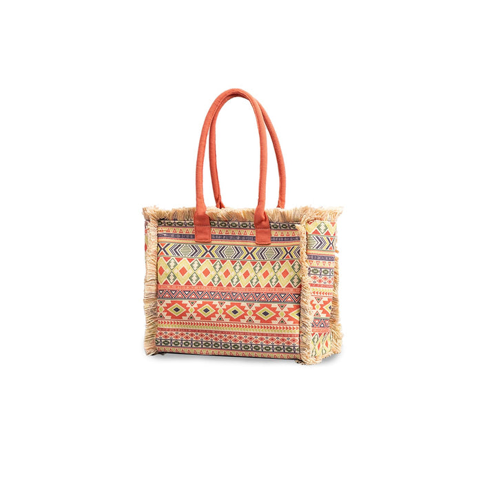 CORIOS Women Canvas Handbag Ethnic Style Tote Bag Retro Shoulder Bag with Tassels Summer Beach Bag L