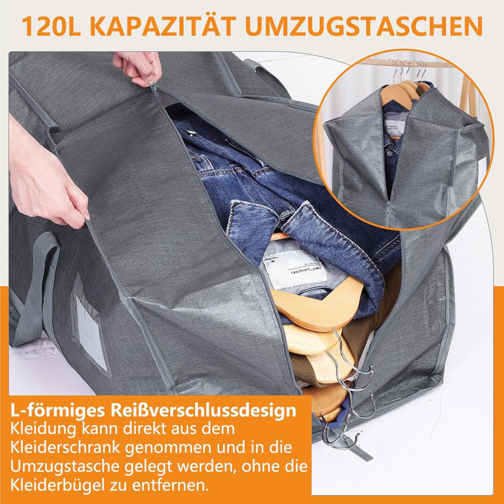 8 Stück 120L Aufbewahrungstasche, Heavy-Duty Umzugstaschen Wasserdicht Umzugskartons Grosse mit Reis