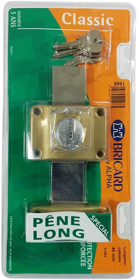 BRICARD 1968 Alpha Button Zylinderschloss 45 mm Ø 22 mm, gold mit Knopf für Überdeckungstüren 45 mm