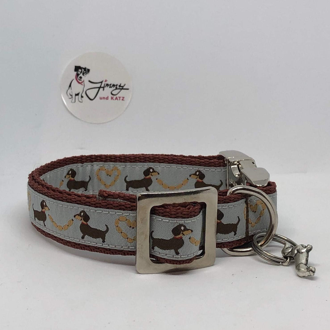 Jimmy und Katz Hundehalsband Dackel Teckel Silber 26-40cm x 2cm, Silber