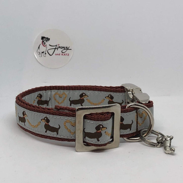 Jimmy und Katz Hundehalsband Dackel Teckel Silber 26-40cm x 2cm, Silber