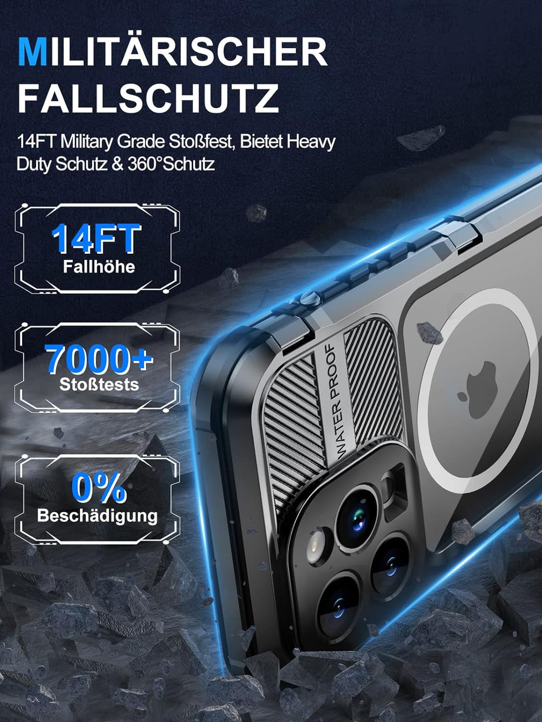 WIFORT für iPhone 14 Pro Hülle Wasserdicht mit MagSafe, 360 Outdoor Metall Schutzhülle mit Displaysc