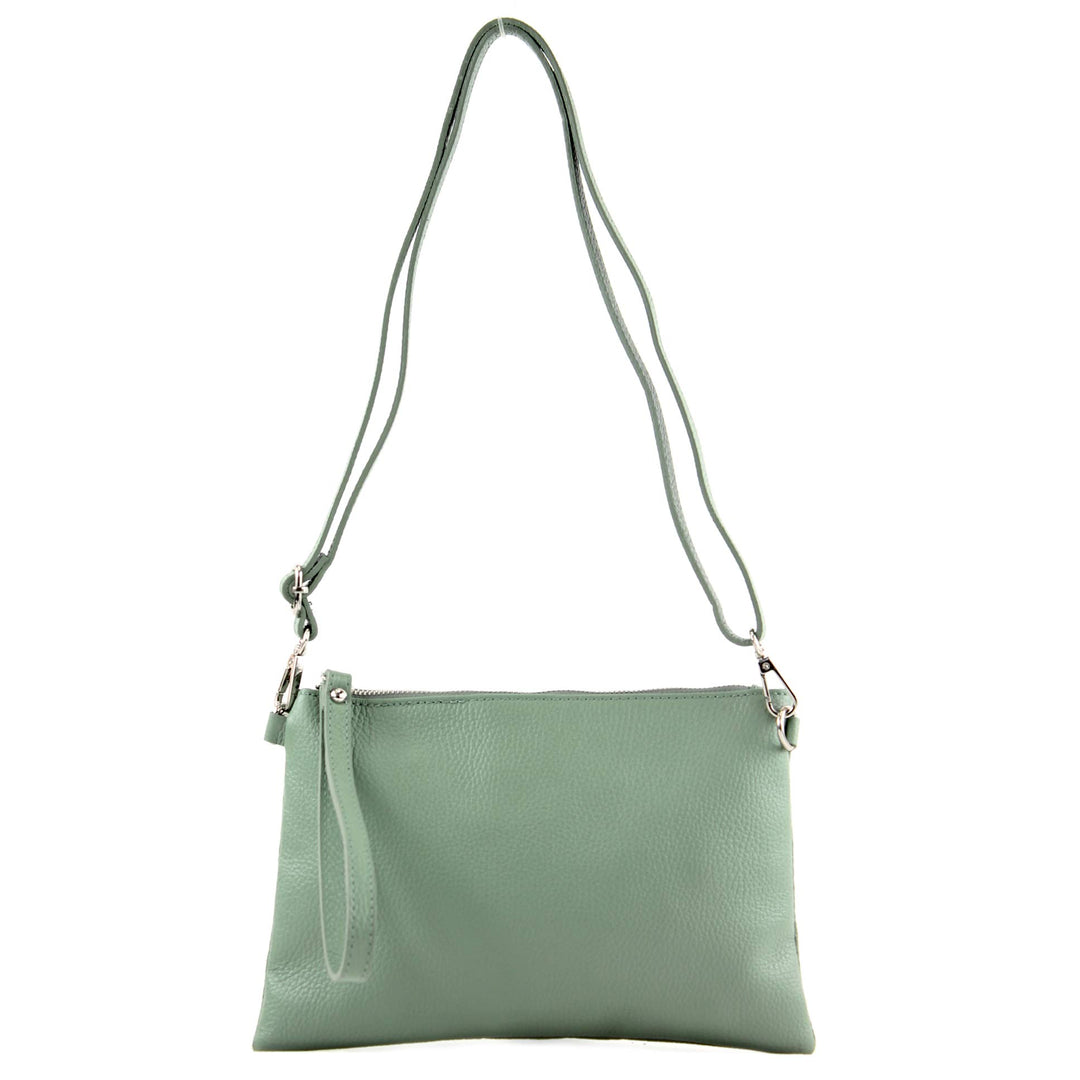 modamoda de - T186 - ital. Clutch Umhängetasche Leder Medium Graugrün, Graugrün