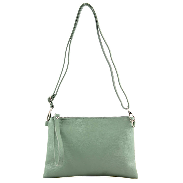 modamoda de - T186 - ital. Clutch Umhängetasche Leder Medium Graugrün, Graugrün