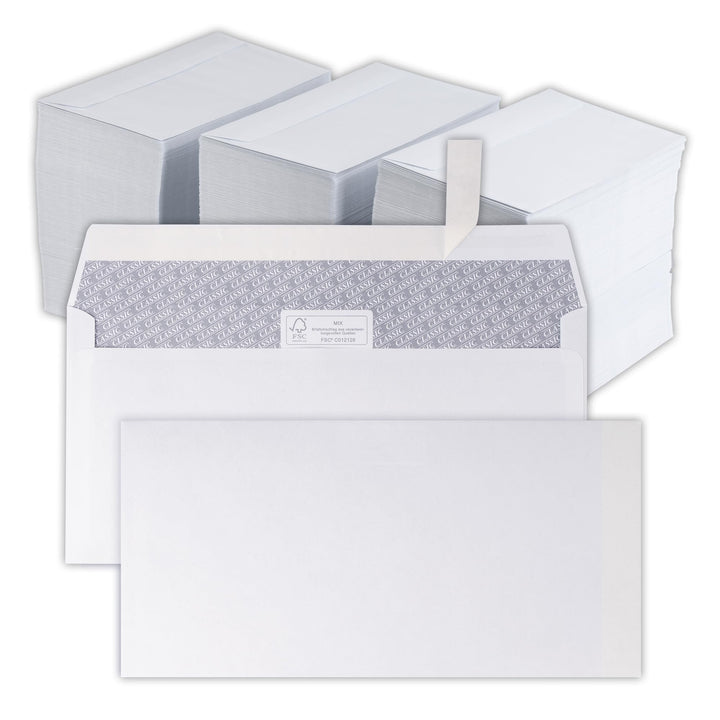 1.000 Briefumschläge - C5/6 Din lang Kuvert ohne Fenster - 110x220 mm - weisse Papierumschläge - sel