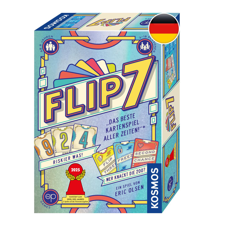 Kosmos 685430 Flip 7, deutsche Ausgabe, Kartenspiel mit schnellem und einfachen Black Jack Prinzip,