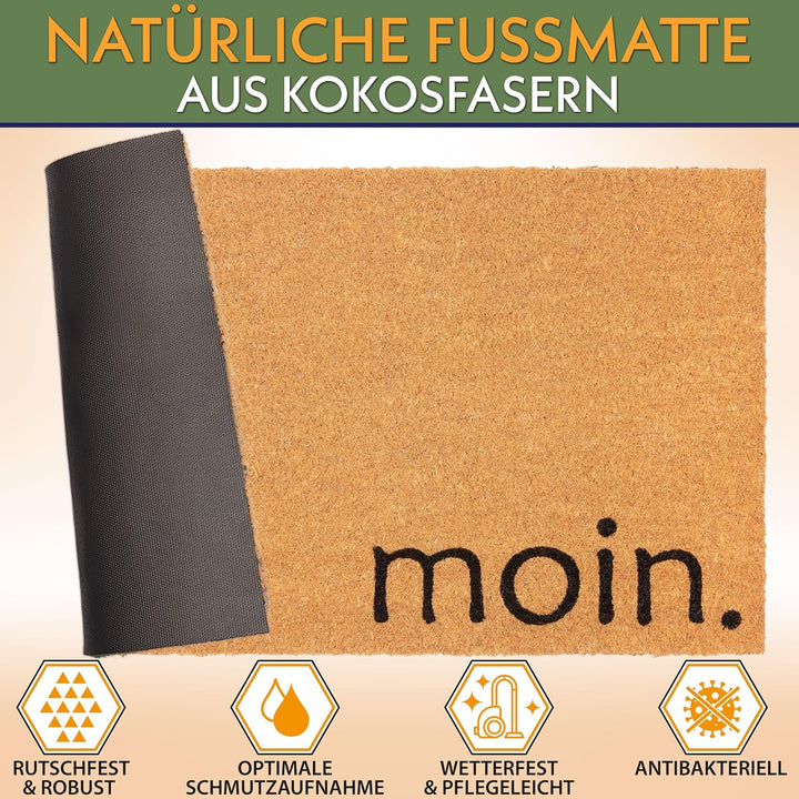 BRUBAKER Fussmatte für Aussen und Innen - Moin - 45 x 75 cm Schmutzfangmatte aus 100% Kokos - Fussab