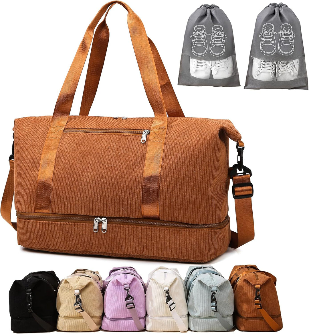 Sporttasche Reisetasche Damen, 35L Weekender Travel Duffle Bag mit 2 schuhbeuteln, Schuhfach & Nassf