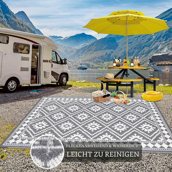 Enyhom Gross Aussenteppich 180 x 270 cm, Robuster Flachgewebe Kunststoff Picknickdecke, Wendbarer UV