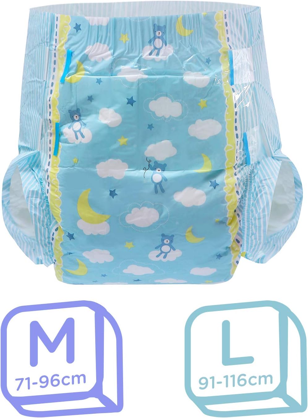 LittleForBig 5500-5800 ml Erwachsenen Gedruckten Windeln 10 Stück - Kleine Träume (M) Blau M, Blau M
