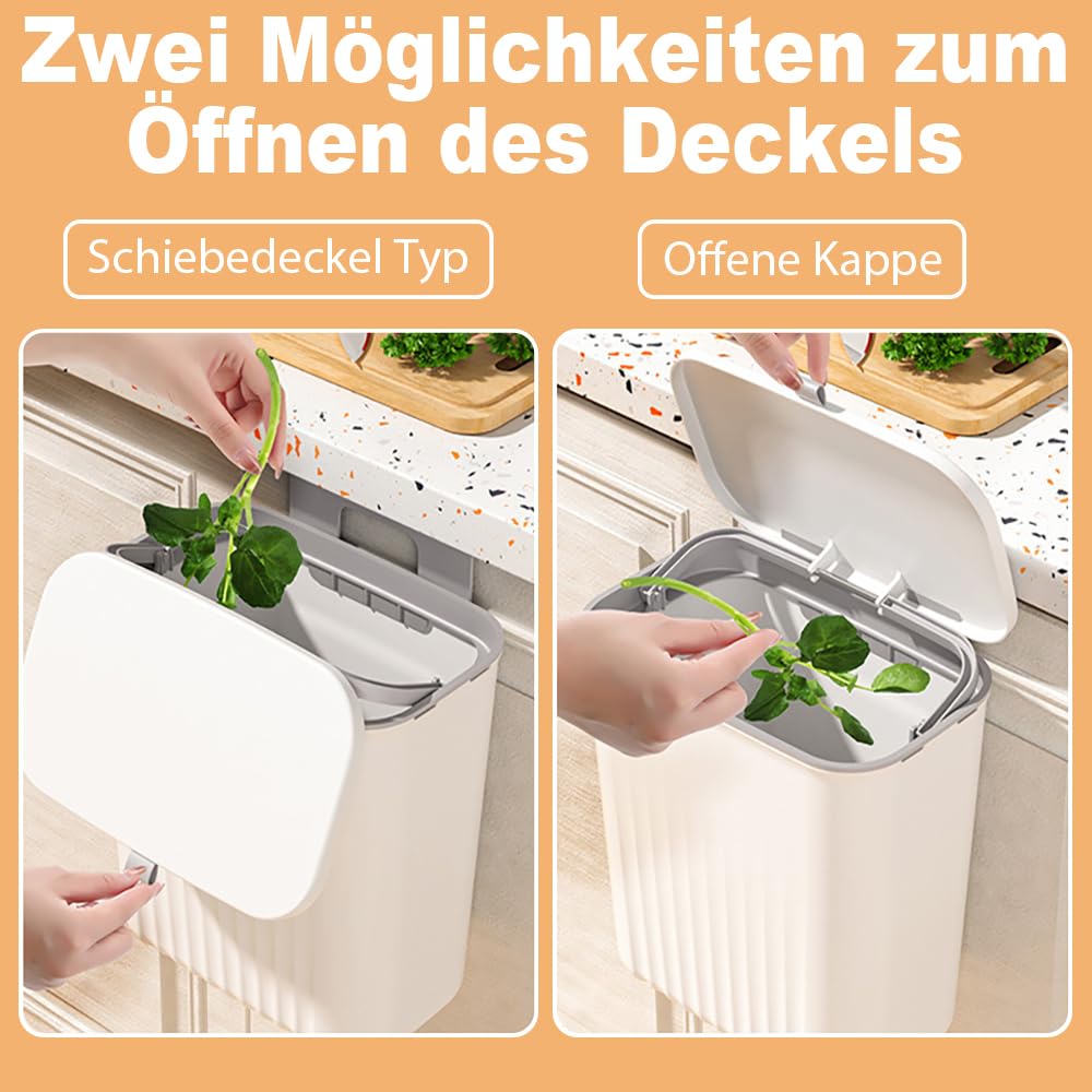 Mülleimer Küche Komposteimer für Küche, 9L Hängender Mülleimer mit Deckel für Küche und Bad Arbeitsp