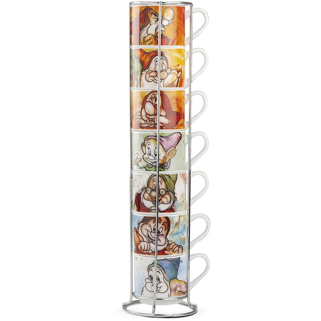 Egan, Porzellan, Set mit 7 Kaffeetassen Sieben Zwerge + Metalrack