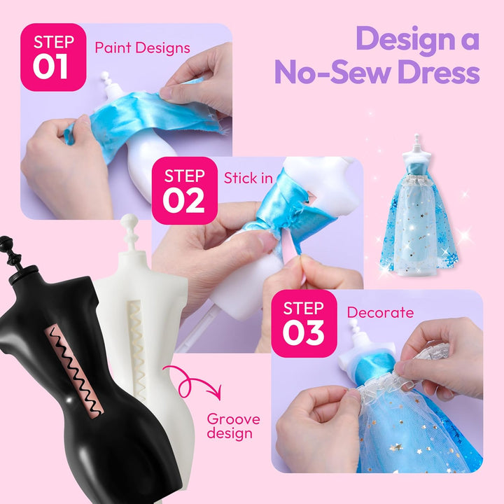 Klever Kits 400+ Stücke Modedesign Mädchen,Fashion Design Basteln Mädchen Nähset Set mit 3 Mannequin