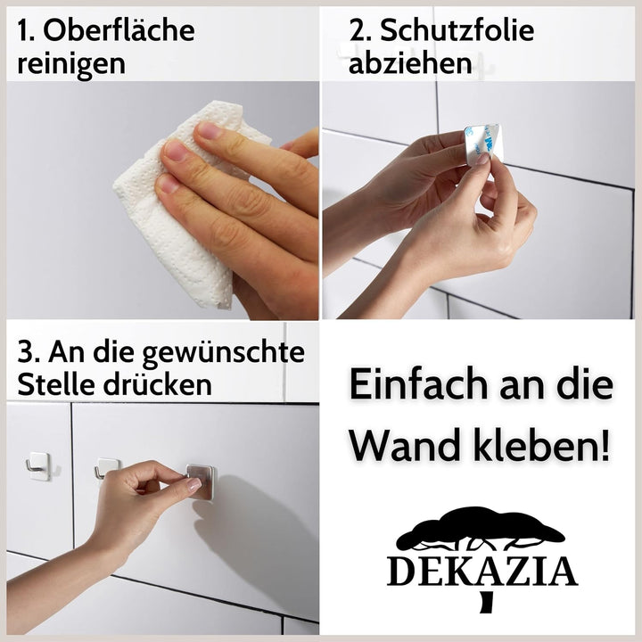 DEKAZIA® Klebehaken Bad | Wandhaken Edelstahl gebürstet Haken selbstklebend Handtuchhaken Küchenhake