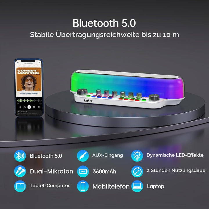 Audio Mixer Bluetooth Maschine mit 2 Kabellose Mikrofones Tragbarer Karaoke Lautsprecher, Live Sound