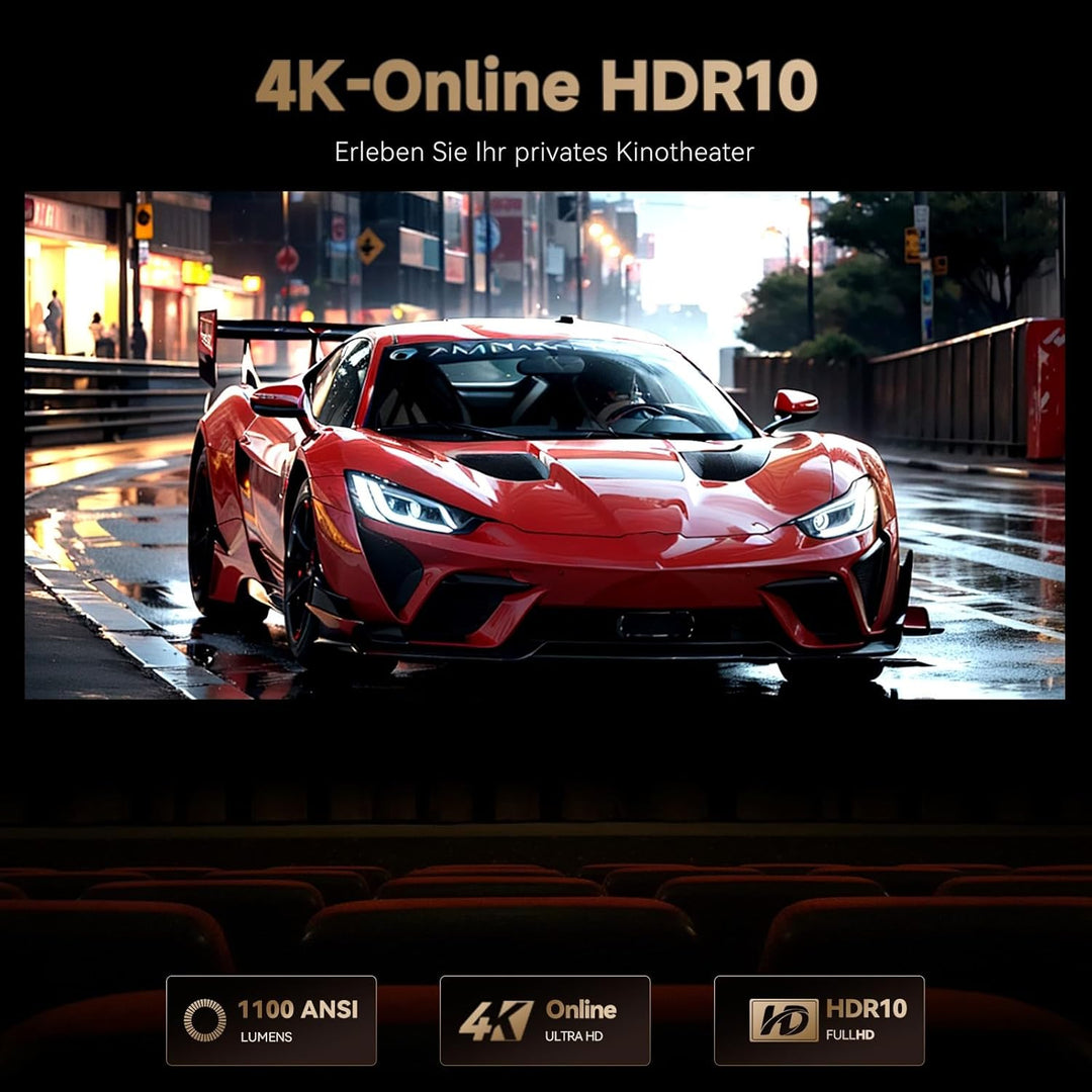 WANBO X5 Pro Smart Beamer 4K Heimkino, Google TV/1100 ANSI/Netflix, HDR10, Autofokus Trapezkorrektur