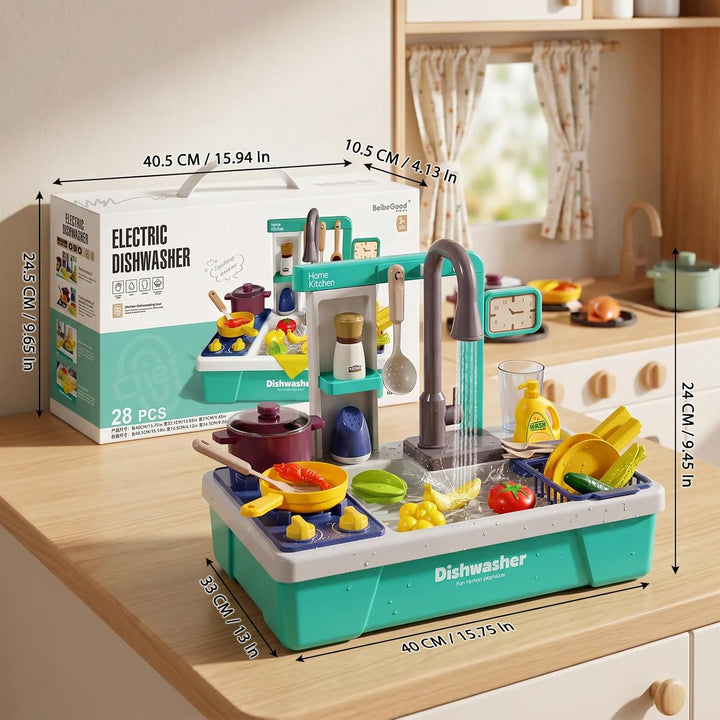 Kinder Küchenspüle Spielzeug Set mit Wasserkreislauf &amp; Fliessendem Wasser, Geschirrspüler, Spülbecke