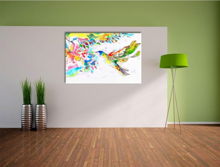 Kolibri Kunst Deluxe Format: 100x70 cm auf Leinwand, XXL riesige Bilder fertig gerahmt mit Keilrahme