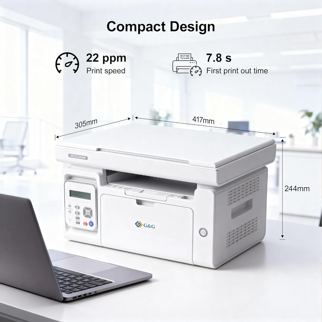 G&G M2022NW Laserdrucker - Multifunktionsgerät mit Drucker, Scanner und Kopierer,Schwarz-Weiss,WLAN(