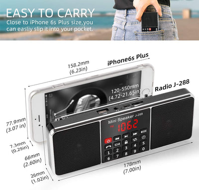 PRUNUS J-288 UKW/FM AM Digital Radio mit Bluetooth, Kleines Radio mit Heavy Bass Lautsprechern, TF/U