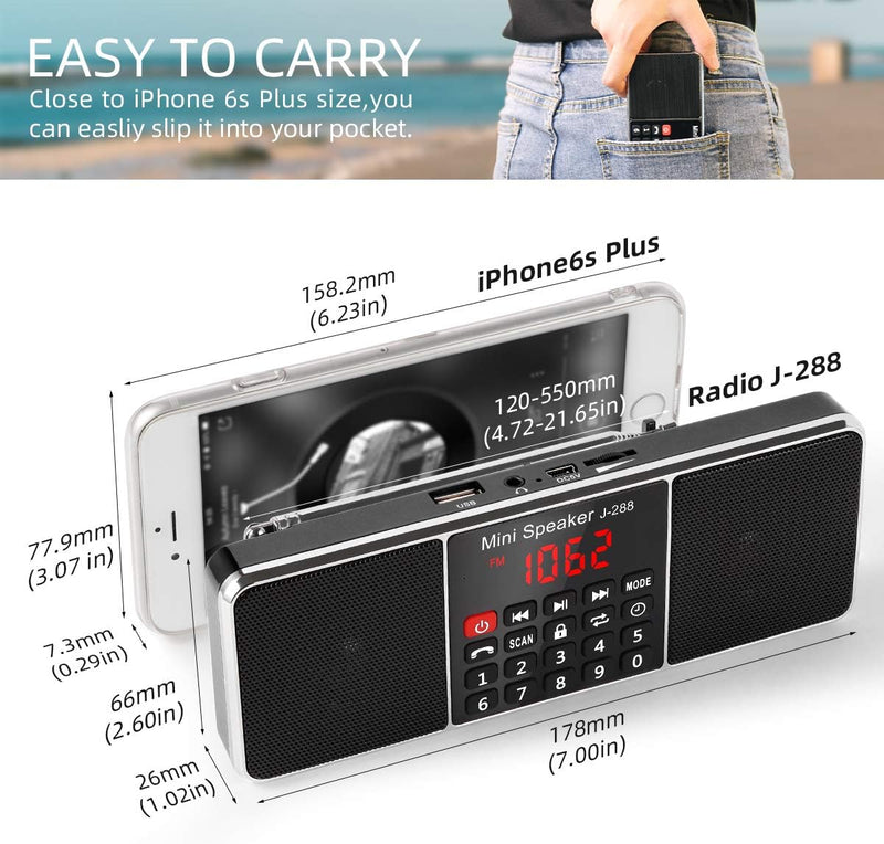 PRUNUS J-288 UKW/FM AM Digital Radio mit Bluetooth, Kleines Radio mit Heavy Bass Lautsprechern, TF/U