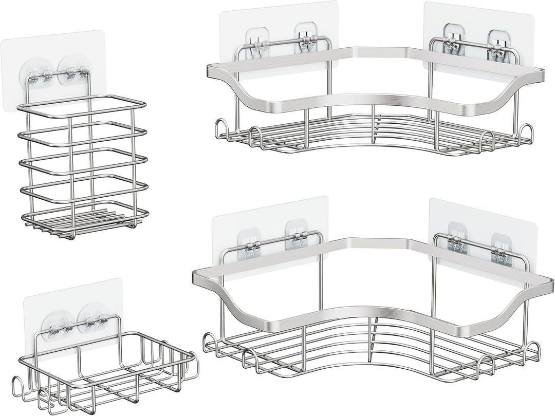Duschablage Ohne Bohren Badezimmer Organizer 4 Stück Rostfreie | Duschregal Ecke Mit Haken Seifensch