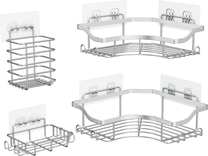 Duschablage Ohne Bohren Badezimmer Organizer 4 Stück Rostfreie | Duschregal Ecke Mit Haken Seifensch