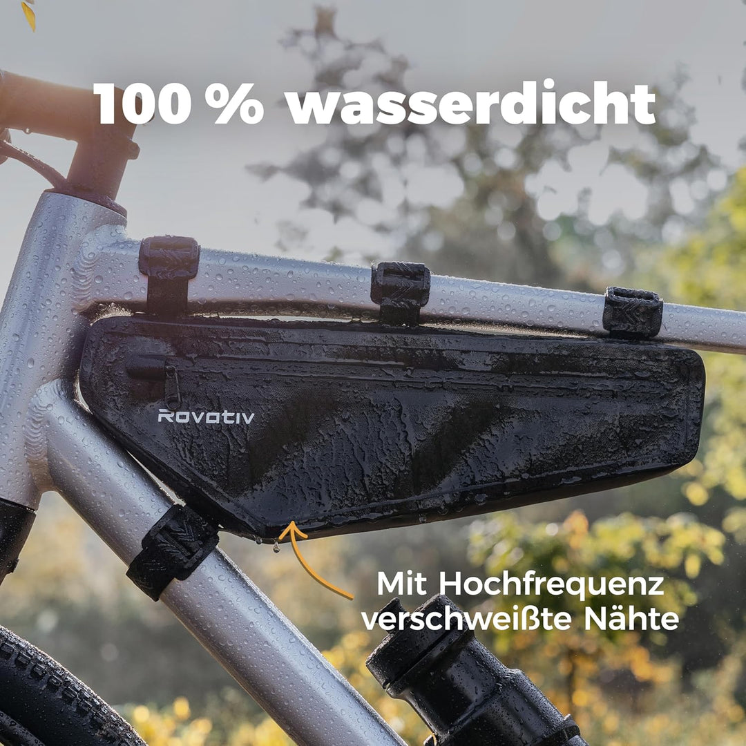 Rovativ® Bikepacking Rahmentasche [2,2 Liter] 100% Wasserdicht - super Fester Halt - Robustes TPU-Ge