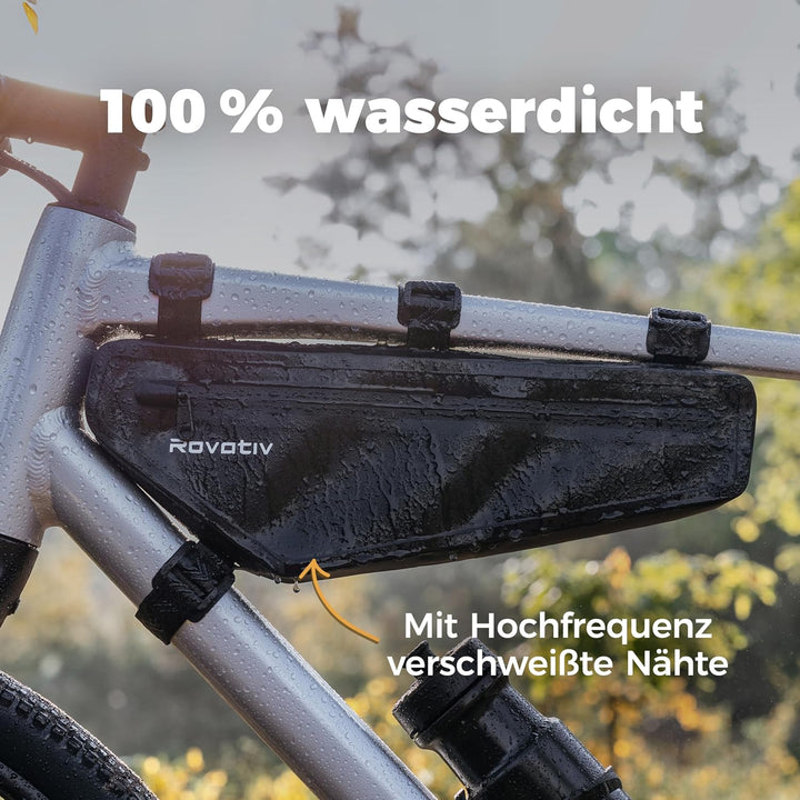 Rovativ® Bikepacking Rahmentasche [2,2 Liter] 100% Wasserdicht - super Fester Halt - Robustes TPU-Ge