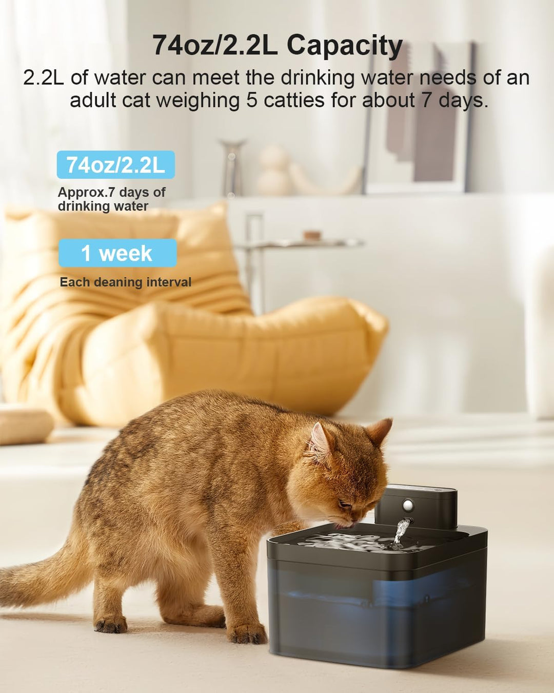 Katzenbrunnen Kabellos, VinDox 2.2L Trinkbrunnen für Katze Kabellos mit Bewegungsmelder, Batteriebet