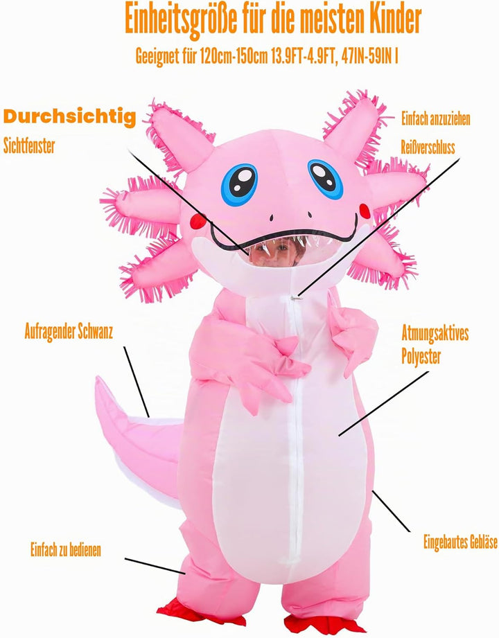 JOYBRO Aufblasbares Axolotl Kostüm, Lustiges Axolotl Kostüm, Perfekt für Halloween, Karneval, Cospla