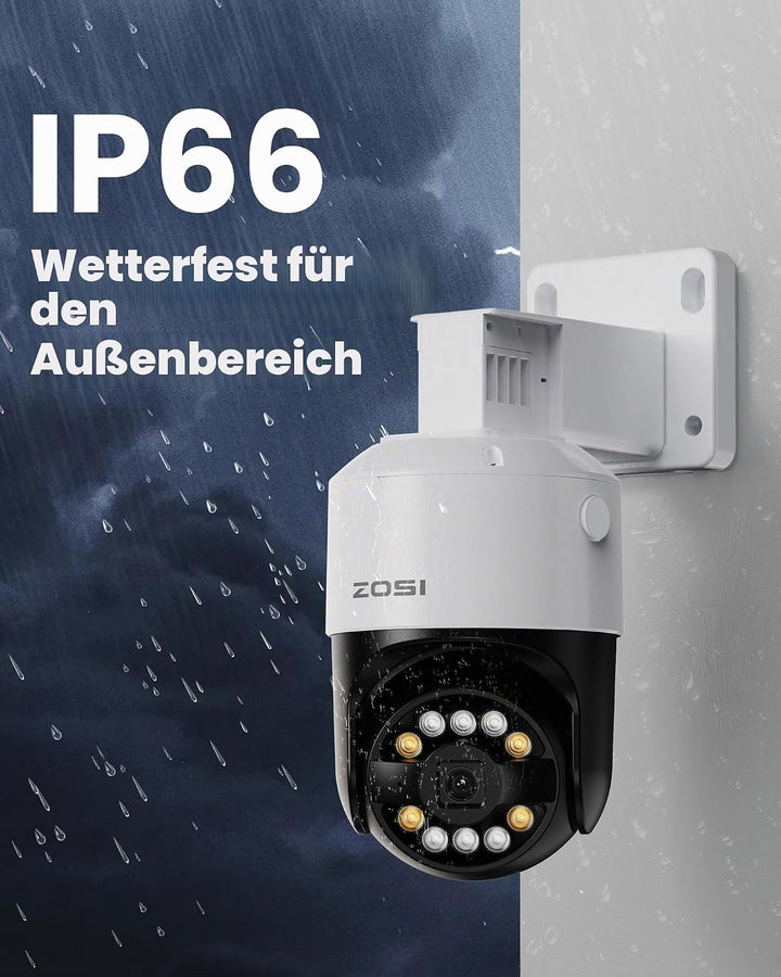 ZOSI 5MP PoE Überwachungskamera Aussen, 360° Outdoor Kamera mit 2-Wege-Audio, Personenverfolgung, Fa