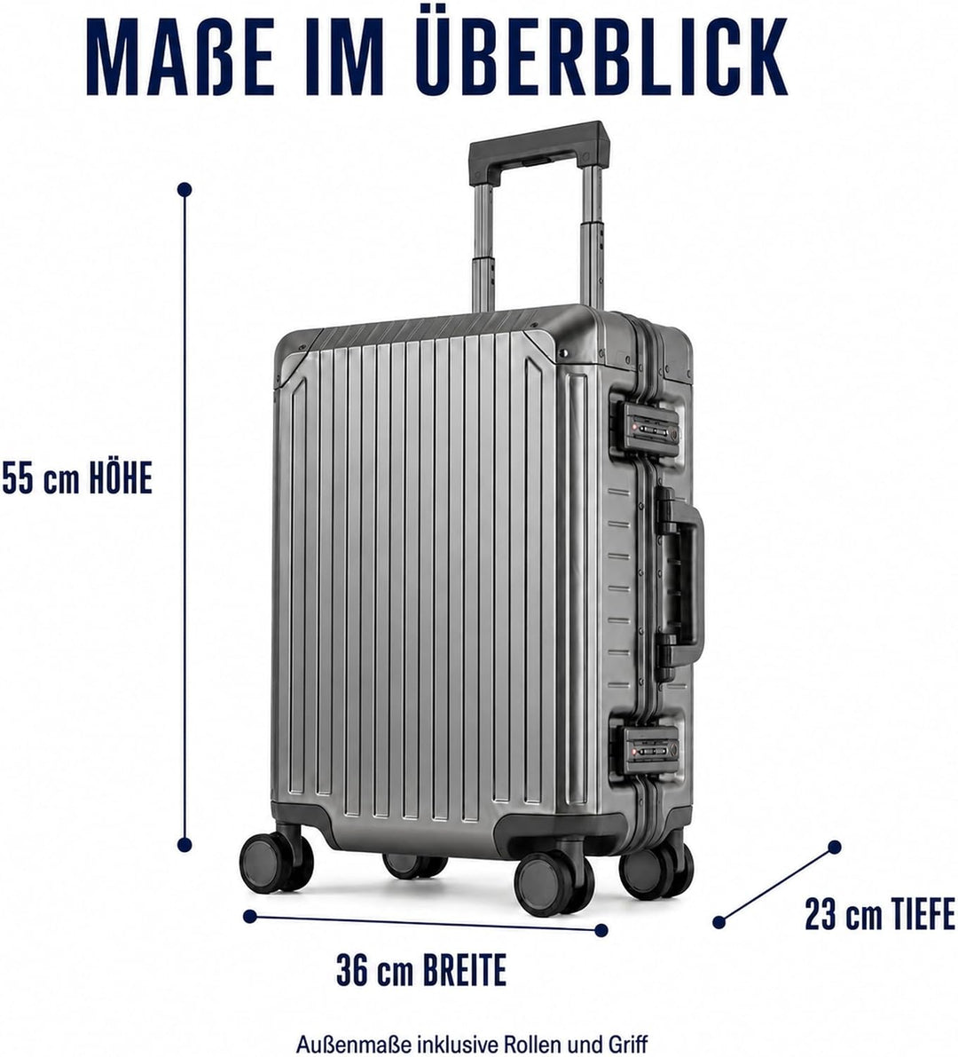 Travelhouse Koffer 100% Aluminium Reisekoffer Bordkoffer Hartschalen-Koffer Handgepäck 55cm· Telesko