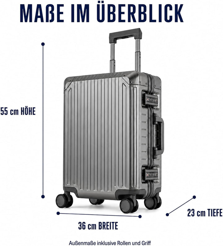 Travelhouse Koffer 100% Aluminium Reisekoffer Bordkoffer Hartschalen-Koffer Handgepäck 55cm· Telesko