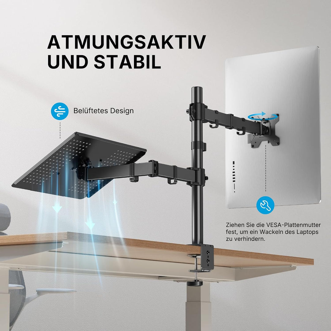 HUANUO Monitor Halterung mit Laptop Arm, Monitor Laptop Halterung für 13-32 Zoll Bildschirmhalterung