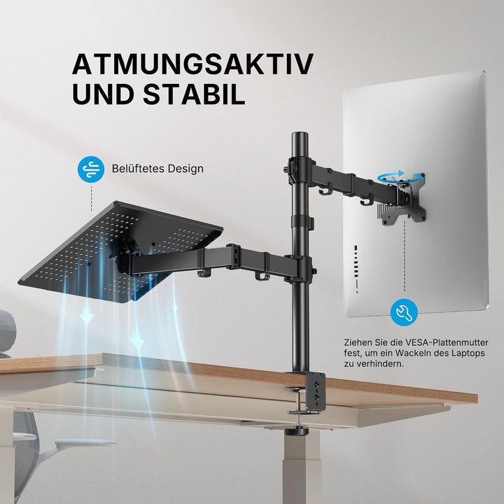 HUANUO Monitor Halterung mit Laptop Arm, Monitor Laptop Halterung für 13-32 Zoll Bildschirmhalterung