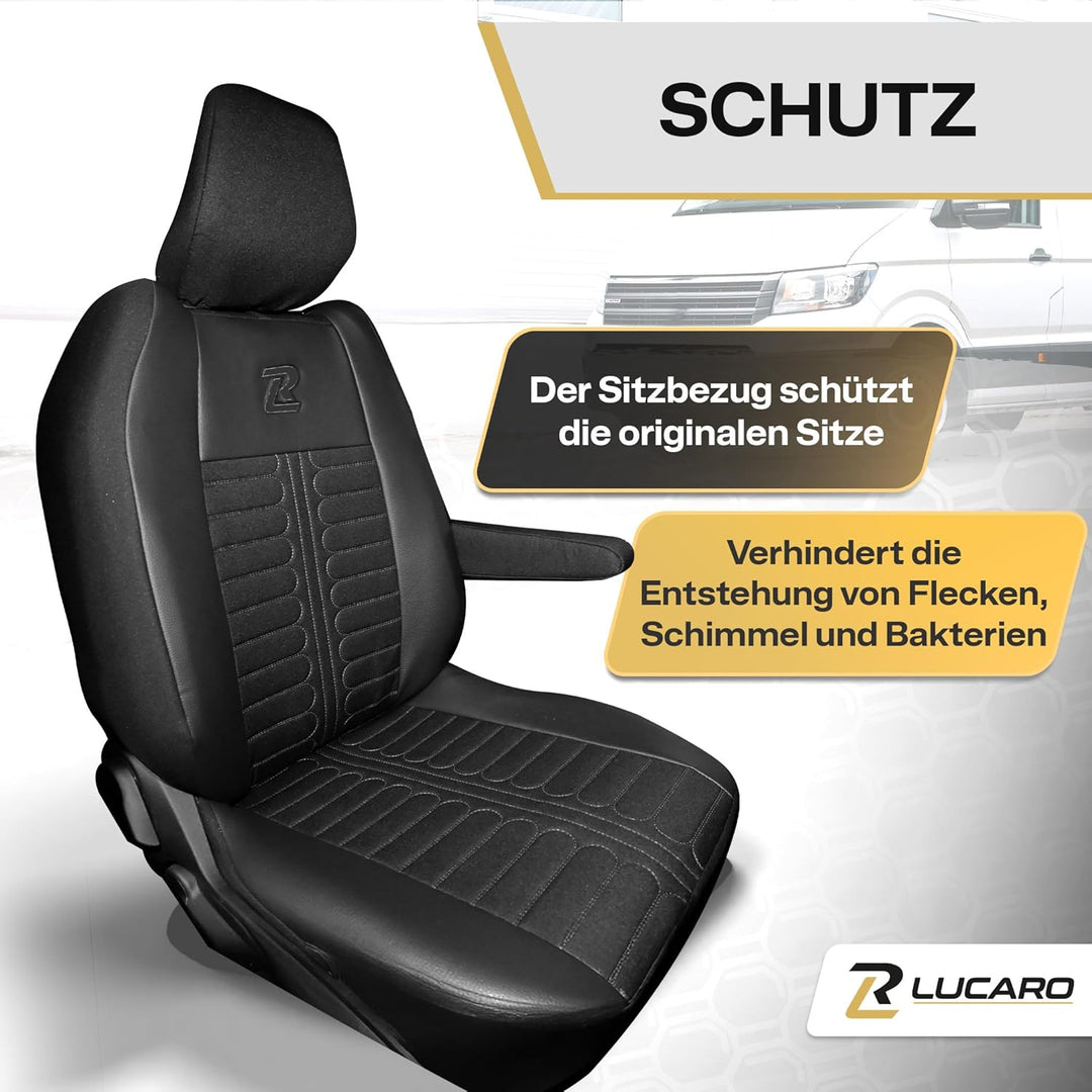 LUCARO Sitzbezüge Auto Set Tornado für enault Renault Master 4, Nissan Interstar 3 Schwarz Rückenleh
