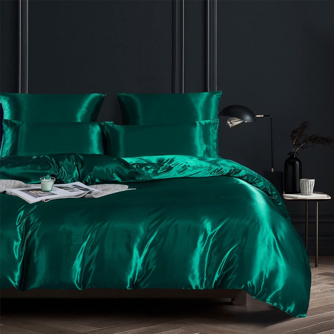 Damier Bettwäsche 200x200cm Grün Satin Glänzend Bettwäsche Set 3 Teilig Hotelqualität Satin Deckenbe