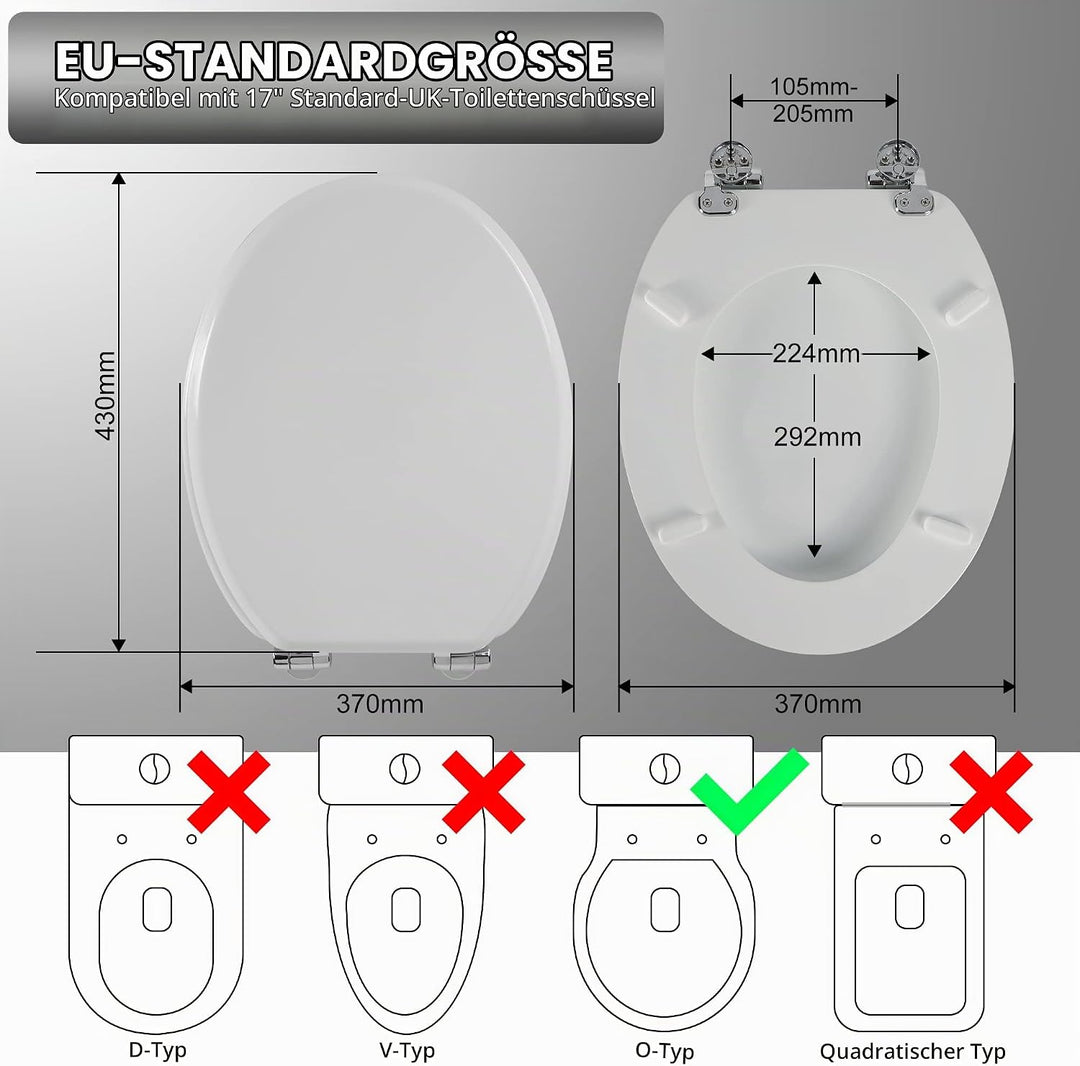 Angel Shield Weisser, langlebiger, sanft schliessender WC-Sitz, antibakteriell, verstellbare Scharni