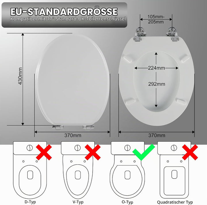 Angel Shield Weisser, langlebiger, sanft schliessender WC-Sitz, antibakteriell, verstellbare Scharni